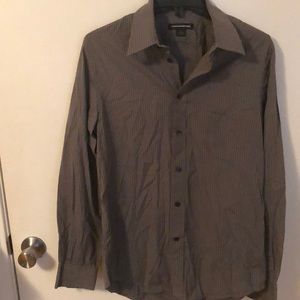 Express Design Studio gray and white striped shirt